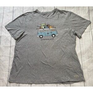 Life Is Good Mens T-shirt XXL Gray Short Sleeve "On The Road Again" Cotton Tee